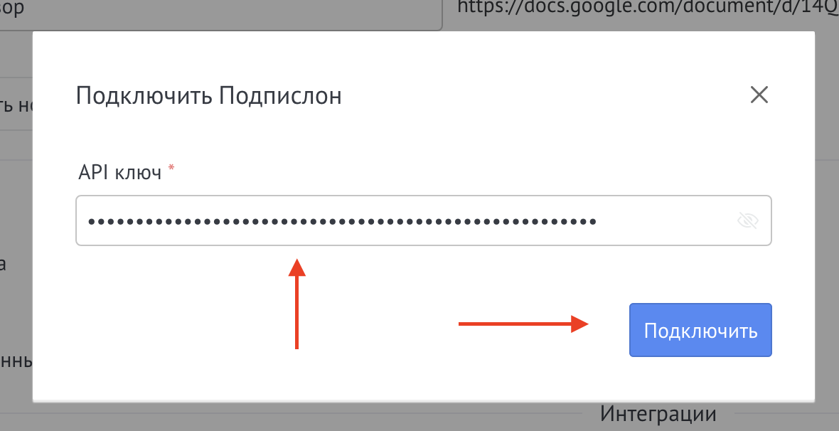 Ввод API-ключа Подпислон
