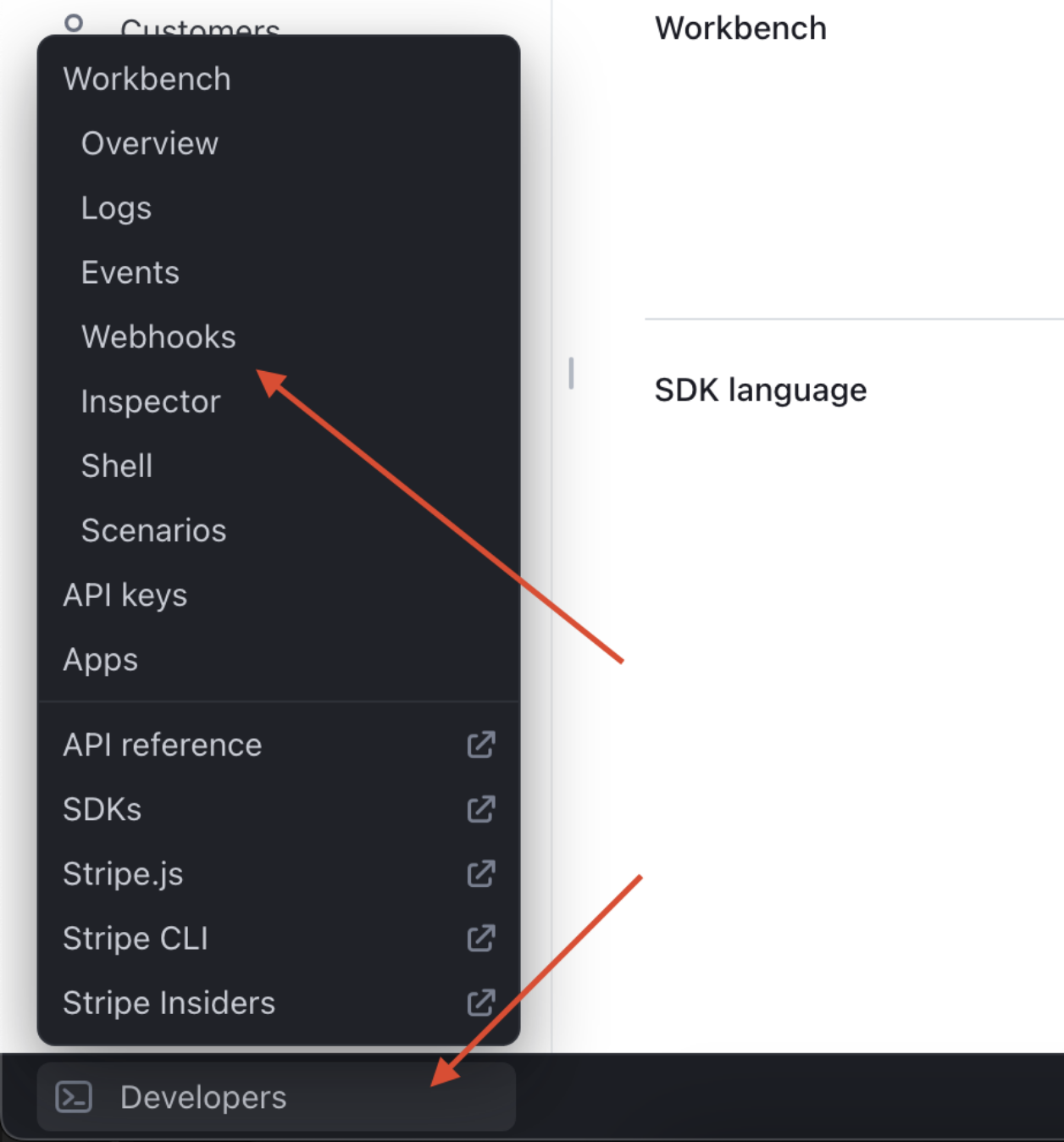 Вкладка Webhooks в Stripe