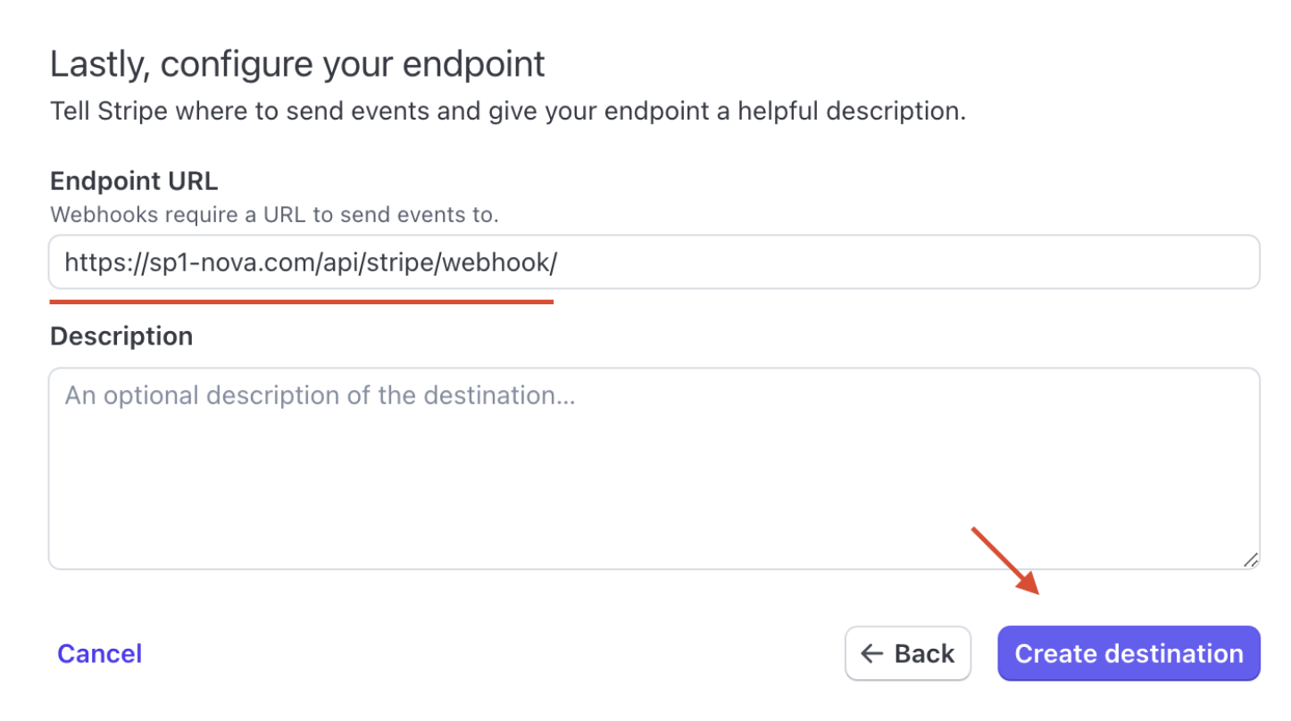 Добавление webhook destination в Stripe